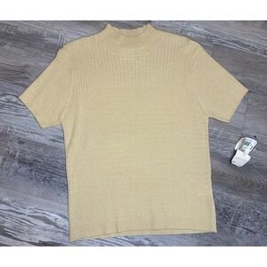 Vtg Liz Claiborne First‎ Issue Rib Mock Neck Sweater Top Shirt Light Yellow NWT